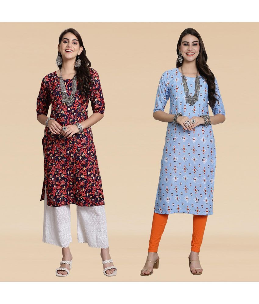     			Ethnicbasket Pack of 2 Crepe Printed Straight Women's Kurti - ( Multicolor2 )