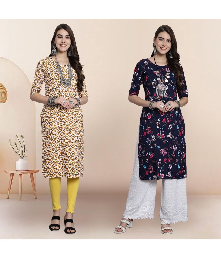     			1 Stop Fashion Pack of 2 Crepe Printed Straight Women's Kurti - ( Multicolor1 )