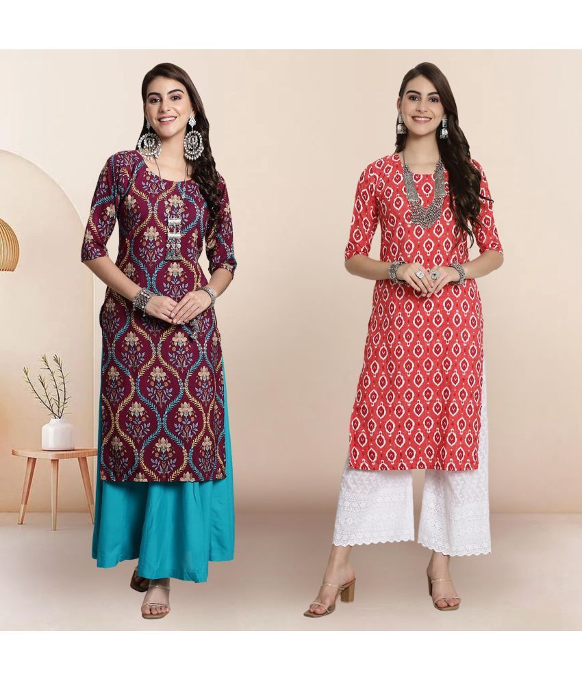     			1 Stop Fashion Pack of 2 Crepe Printed Straight Women's Kurti - ( Multicolor4 )