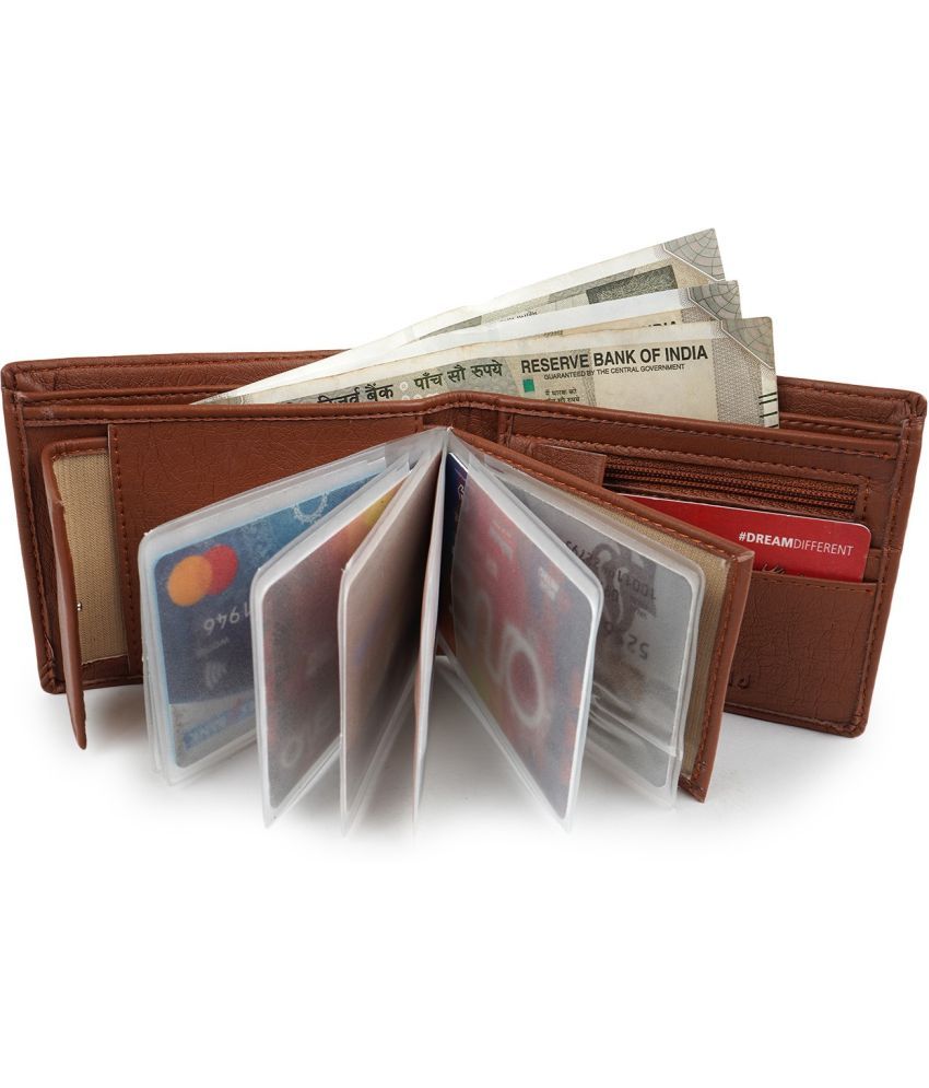     			Classic World PU Printed Men's RFID Wallet With 10 Slots For Card ( Tan , Pack of 1 )