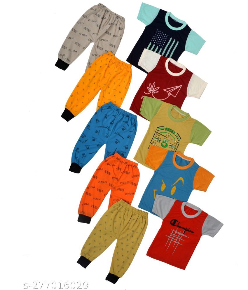     			DIAMOND EXPORTER Pack of 5 Baby Boys Cotton Blend T-Shirts & Pants Set ( Multicolor )