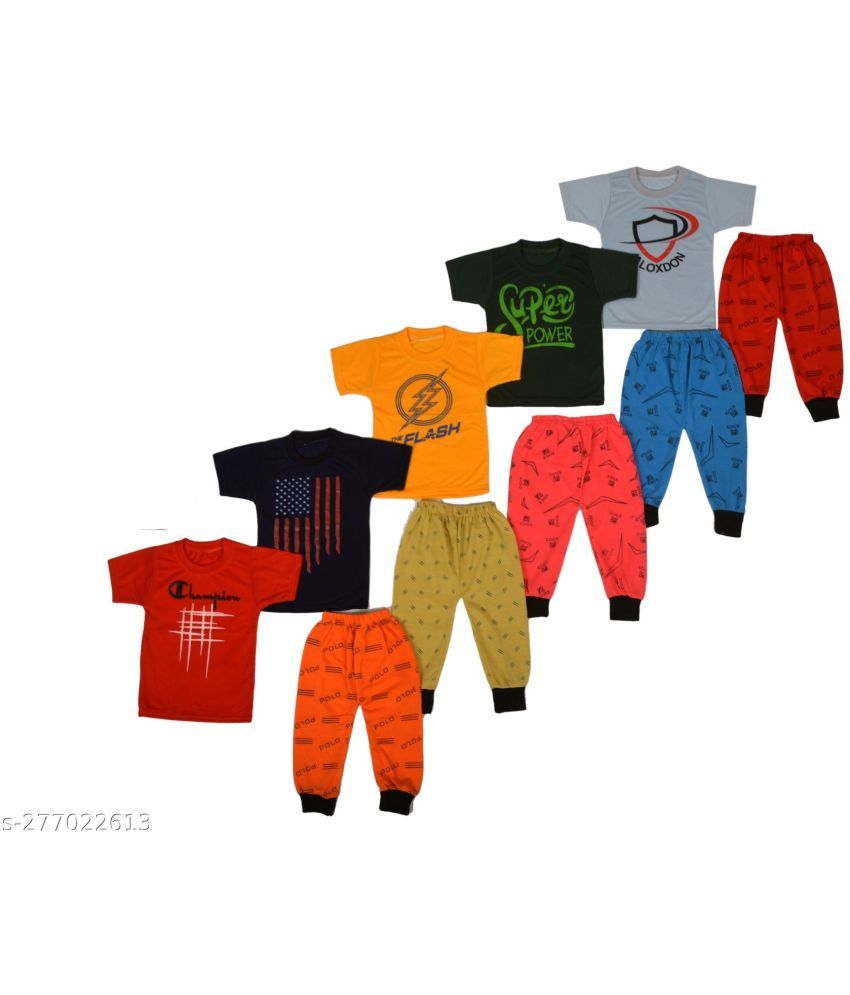     			DIAMOND EXPORTER Pack of 5 Baby Boys Cotton Blend T-Shirts & Pants Set ( Multicolor )