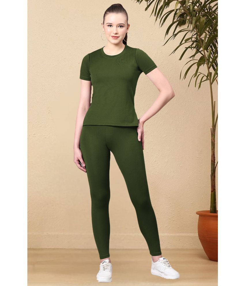     			DTR FASHION Green Cotton Blend Solid Tracksuit - Pack of 1