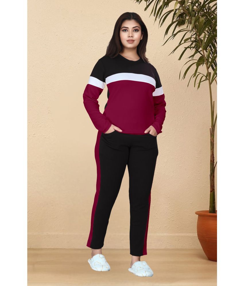     			DTR FASHION Maroon Cotton Blend Striped Tracksuit - Pack of 1