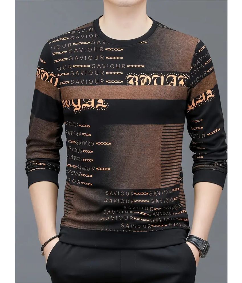     			FABRIPPLE Polyester Regular Fit Printed Full Sleeves Men's Round T-Shirt - Brown ( Pack of 1 )