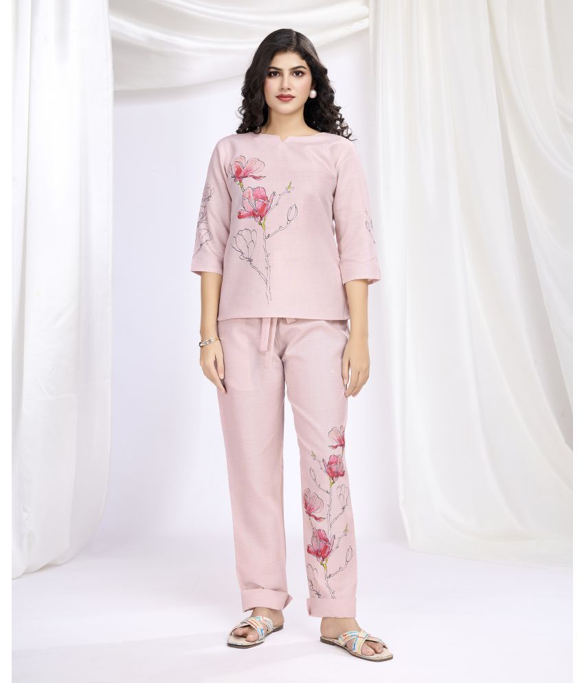     			MOJILAA Pink Printed Pant Top Set