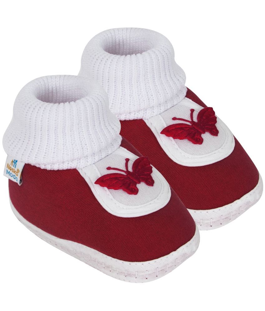     			Neska Moda - Maroon Booties For Baby Girl 0-6 Months ( Pack of 1 )