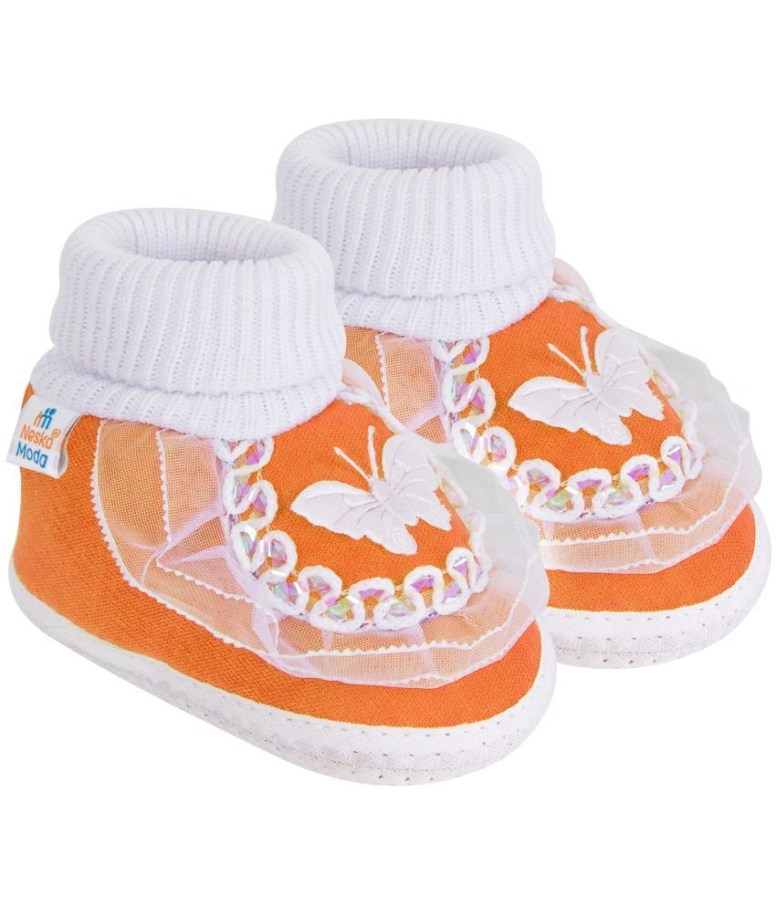     			Neska Moda - Orange Booties For Baby Girl 0-6 Months ( Pack of 1 )