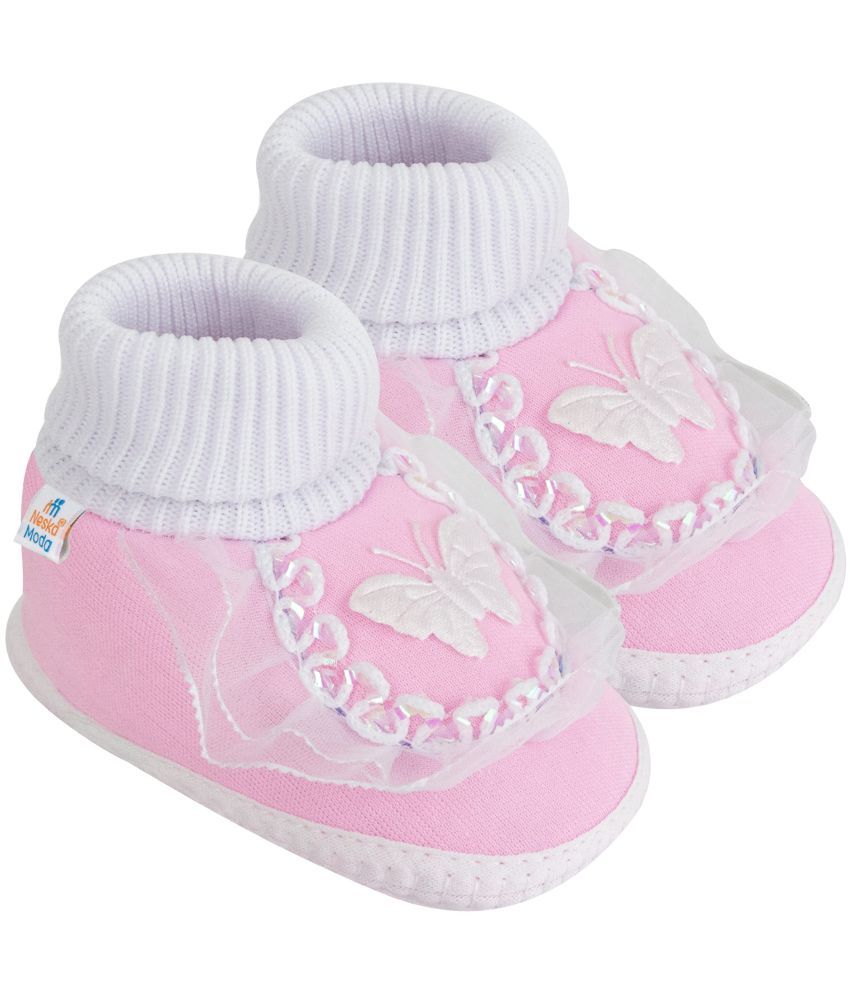     			Neska Moda - Pink Booties For Baby Girl 0-6 Months ( Pack of 1 )