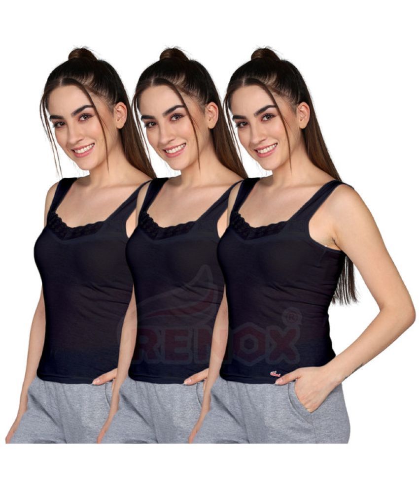     			Renox Pack of 3 Cotton Camisoles ( Black )