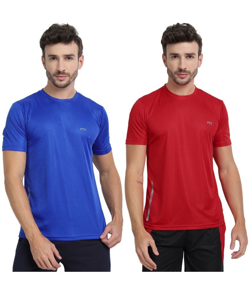     			FTX Polyester Regular Fit Solid Half Sleeves Men's Round T-Shirt - Red ( Pack of 2 )