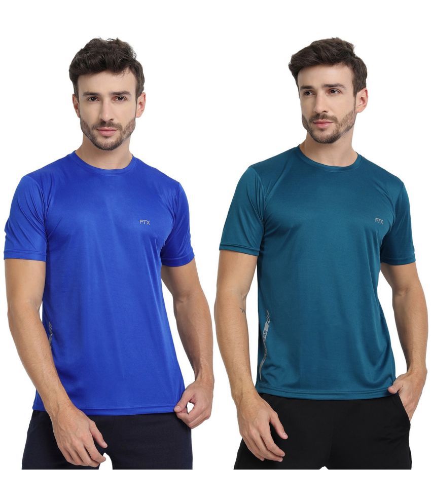     			FTX Polyester Regular Fit Solid Half Sleeves Men's Round T-Shirt - Sky Blue ( Pack of 2 )