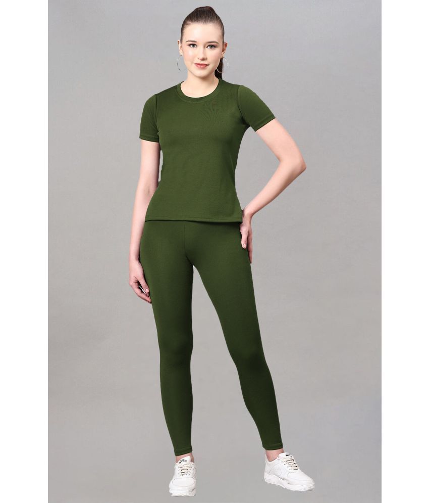     			INFRIM Green Cotton Blend Solid Tracksuit - Pack of 1