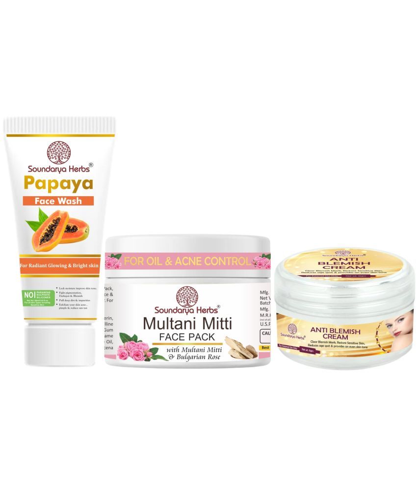     			Soundarya Herbs Papaya Face Wash , Multani Mitti Face Pack & Anti Blemish Cream Combo Pack for men & Women