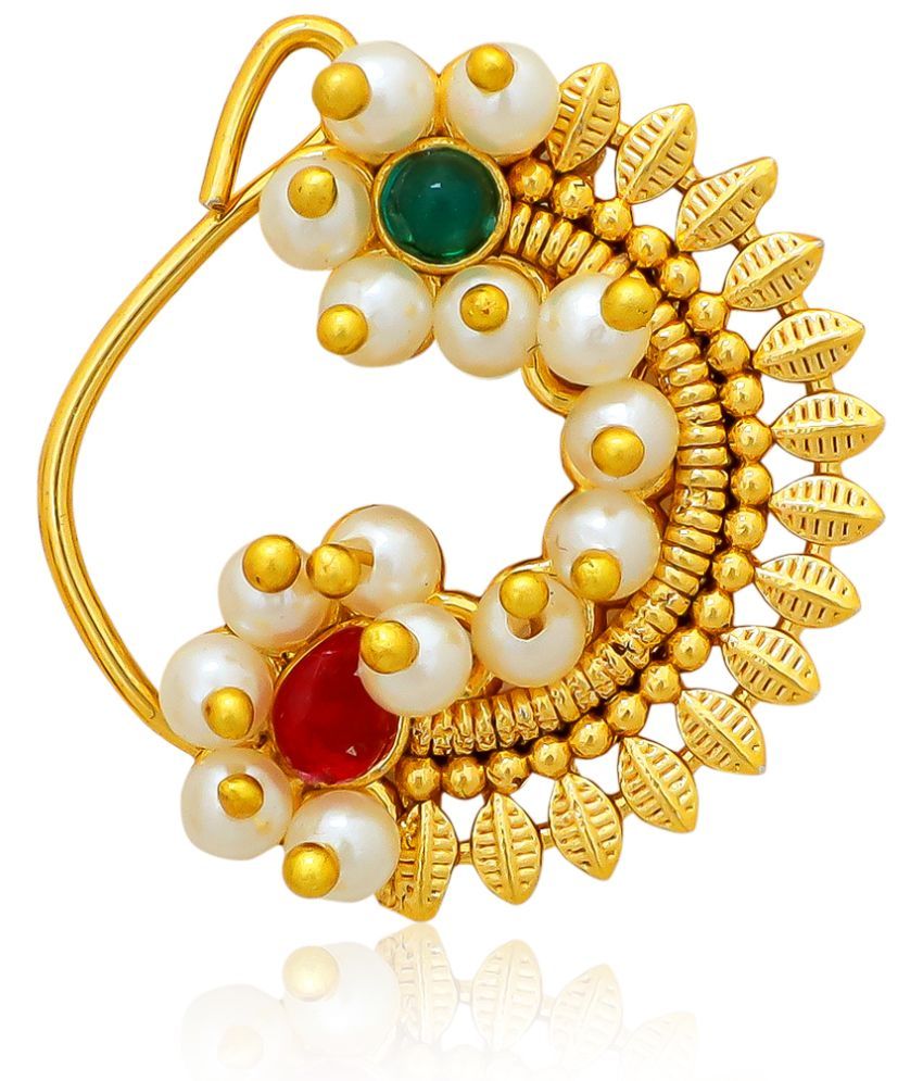     			Traditional Maharashtrian Look Gold Plated Nose Rings For Women And Girls