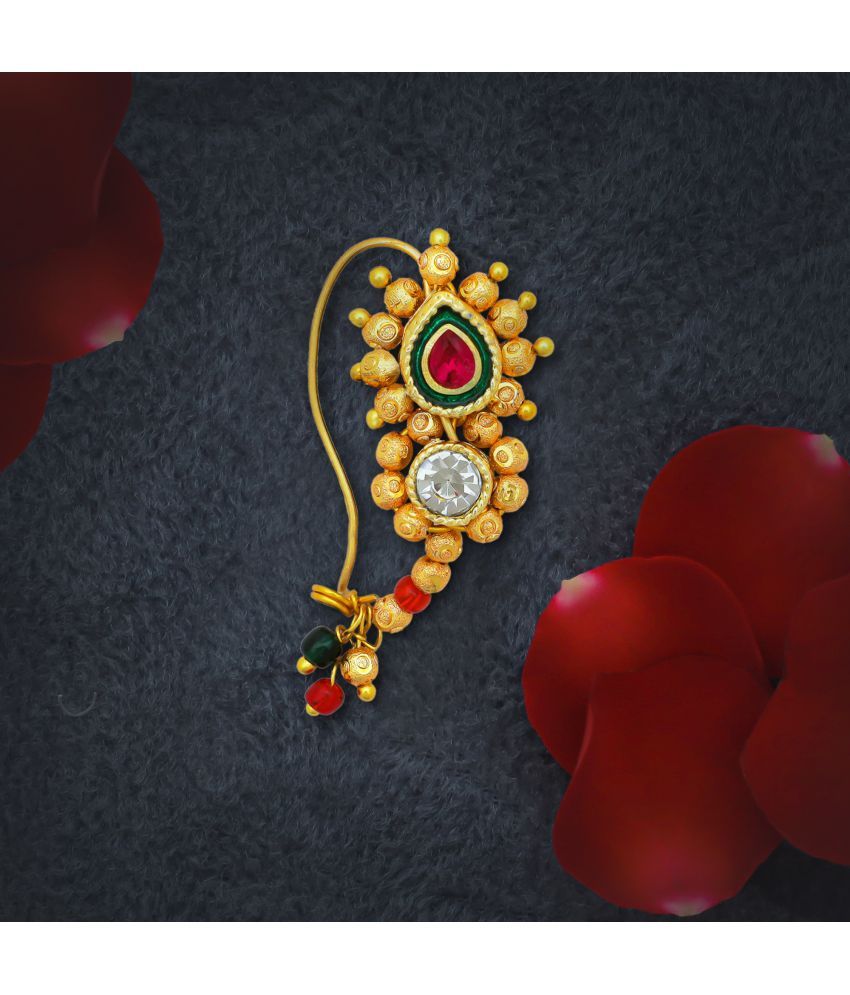     			Traditional Maharashtrian Look Gold Plated Nose Rings For Women And Girls