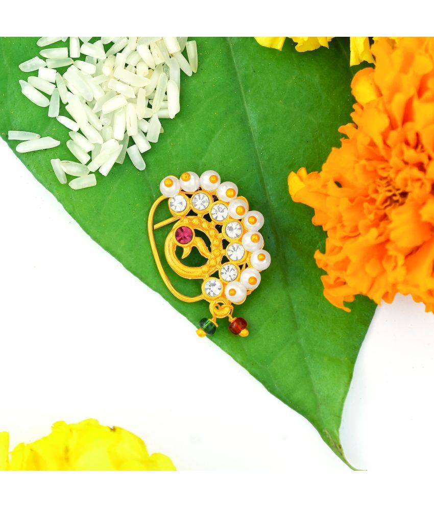     			Traditional Maharashtrian Look Gold Plated Nose Rings For Women And Girls