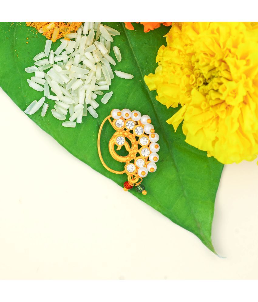     			Traditional Maharashtrian Look Gold Plated Nose Rings For Women And Girls