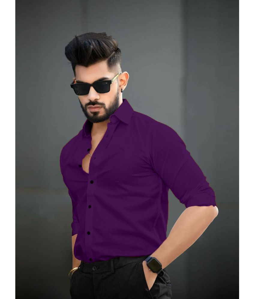     			Vyzer Cotton Blend Regular Fit Solids Full Sleeves Men's Casual Shirt - Purple ( Pack of 1 )