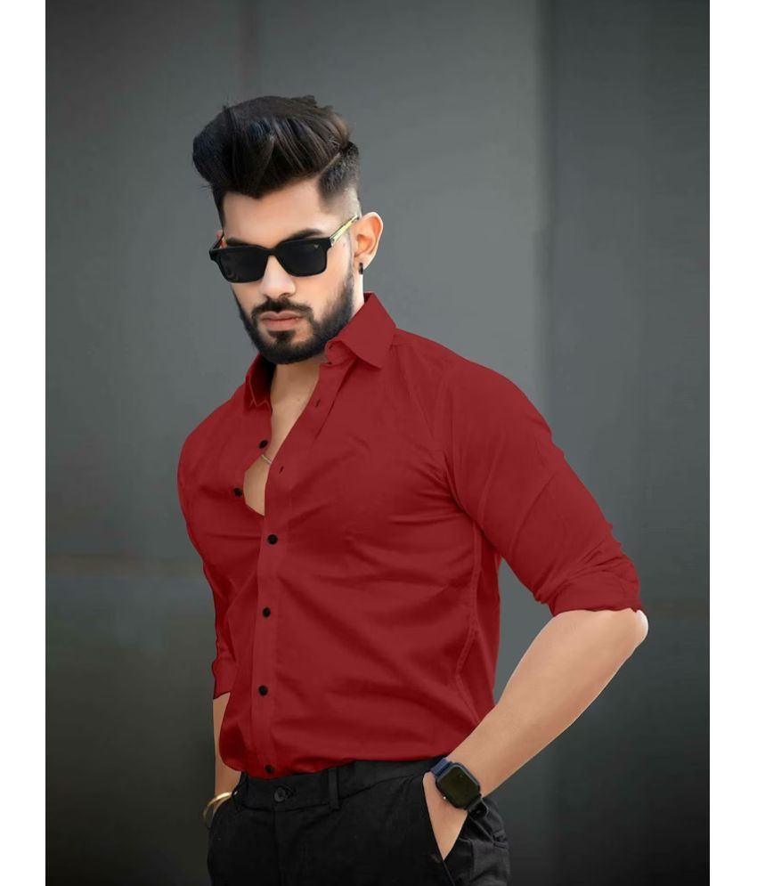     			Vyzer Cotton Blend Regular Fit Solids Full Sleeves Men's Casual Shirt - Maroon ( Pack of 1 )