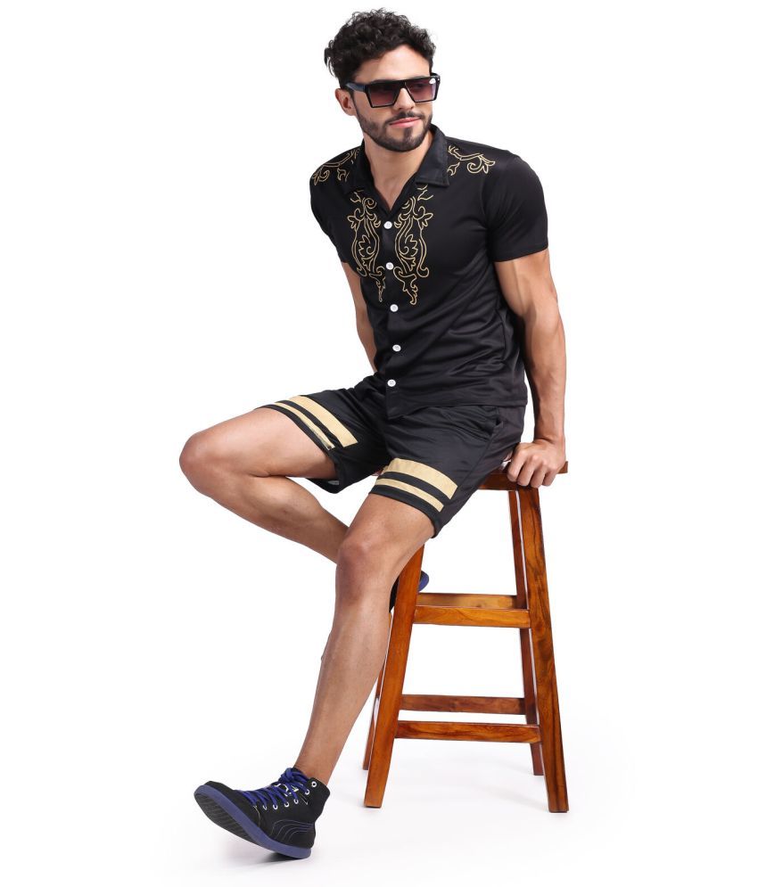     			yellow tree Men's Shirt Shorts Co-Ords Set ( Pack of 1 , Black )