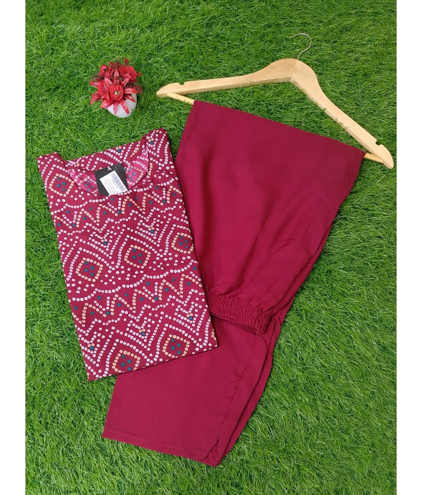     			1 Stop Fashion Pack of 1 Crepe Printed Straight Women's Kurti - ( Maroon )