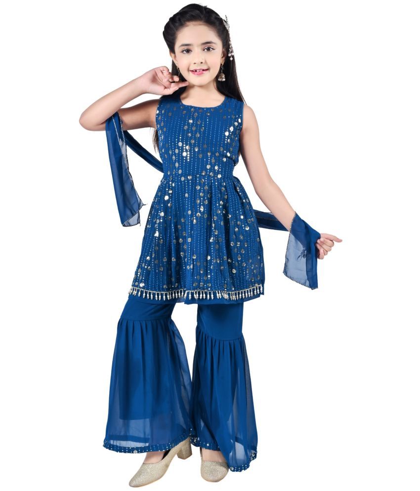     			Arshia Fashions Girls Georgette Kurta and Sharara Set ( Pack of 1 , Blue )