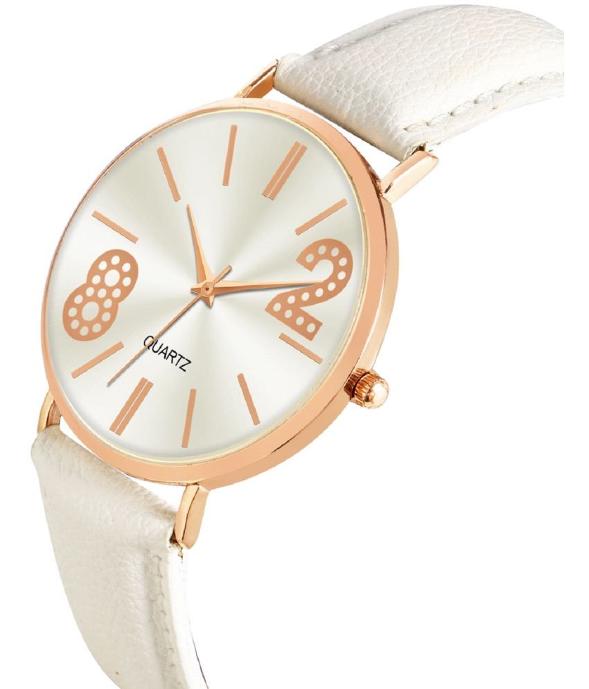     			DECLASSE White Leather Analog Men's Watch