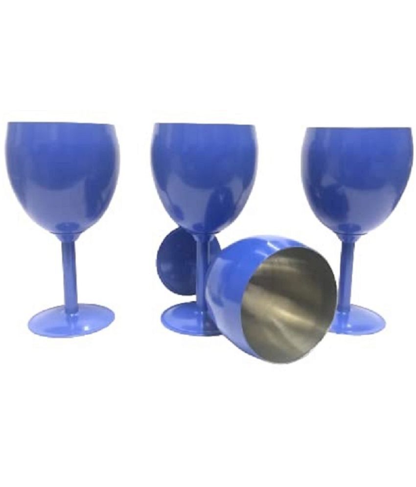     			Dynore 4 Wine Glass Steel Wine Glasses 250 ml ( Pack of 4 ) Navy Blue