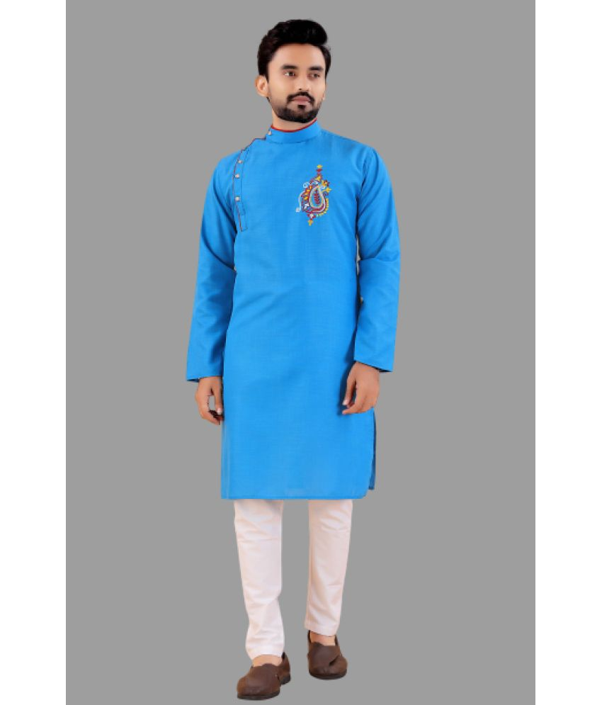     			KC Kunj Creation Sky Blue Cotton Blend Regular Fit Men's Kurta Pyjama Set ( Pack of 1 )