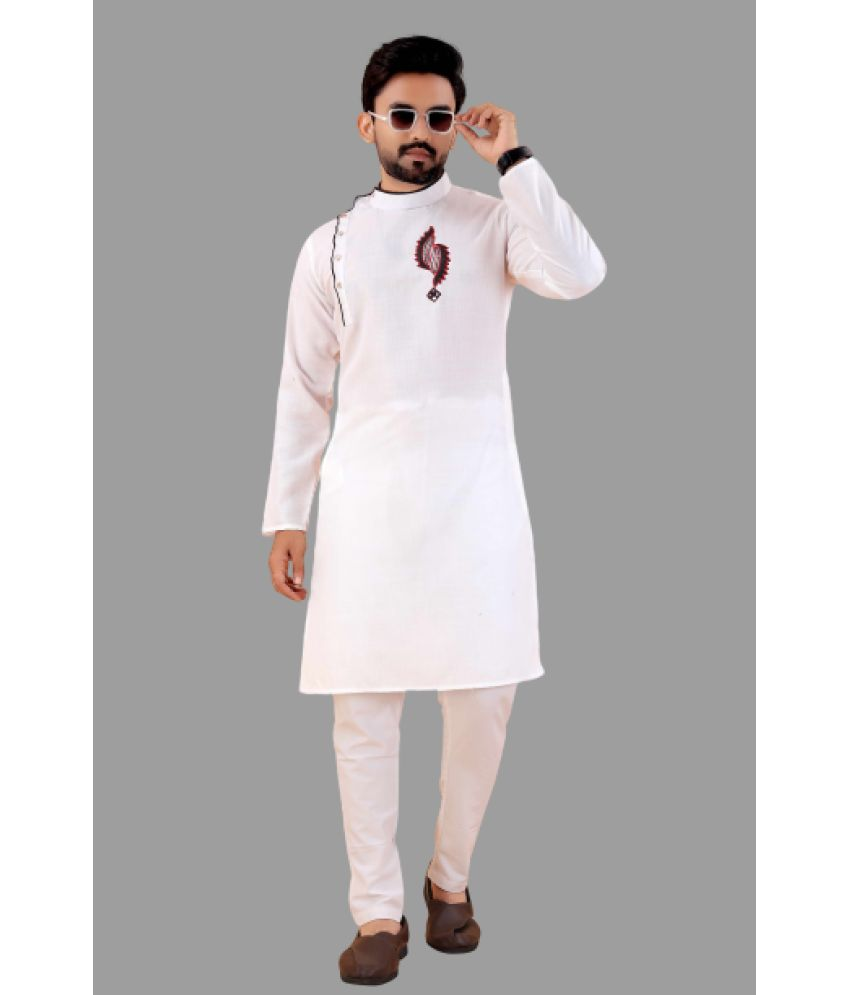     			KC Kunj Creation White Cotton Blend Regular Fit Men's Kurta Pyjama Set ( Pack of 1 )