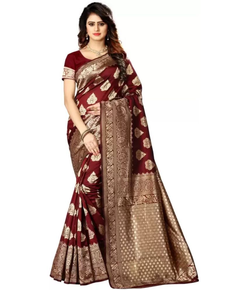     			NENCY FASHIONS Pack of 1 Kanjivaram Silk Woven Saree With Blouse Piece ( Maroon )