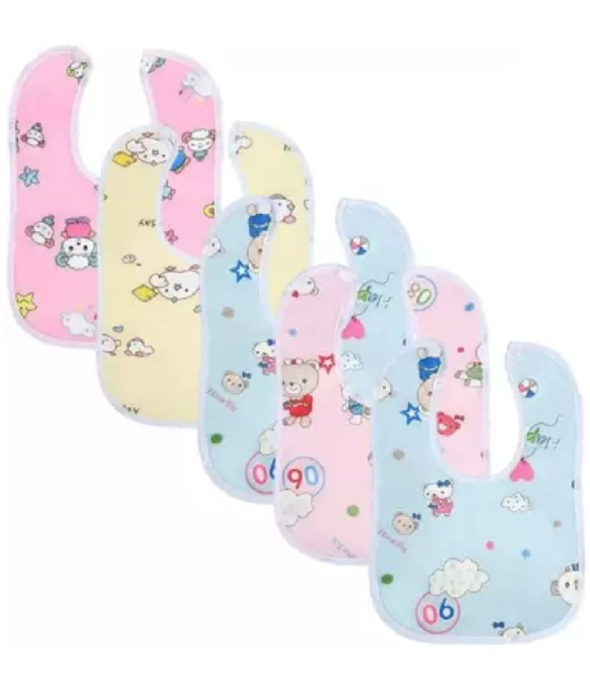     			Qin Pin Multi-Colour Cotton Bibs - Set of 5