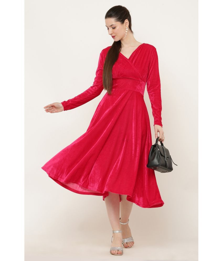     			angad tewatia Velvet Solid Midi Women's Fit & Flare Dress - Red ( Pack of 1 )