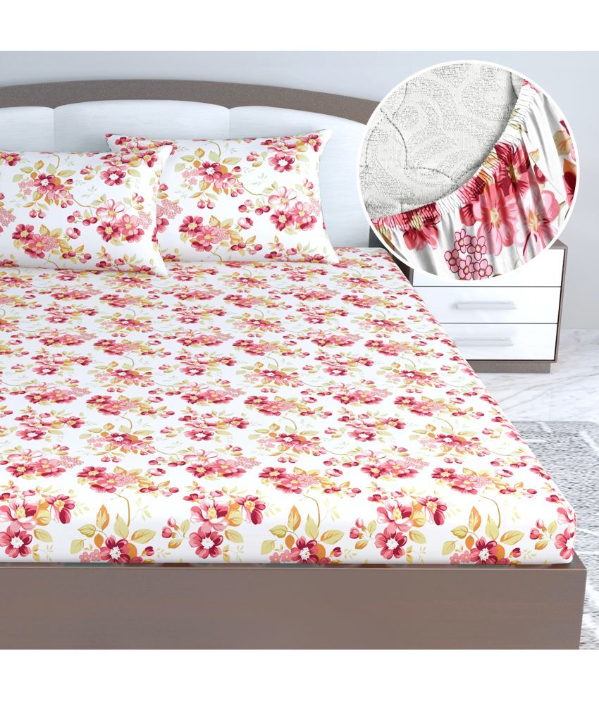     			DIVINE CASA Cotton Floral Fitted Fitted bedsheet with 2 Pillow Covers ( King Size ) - Pink