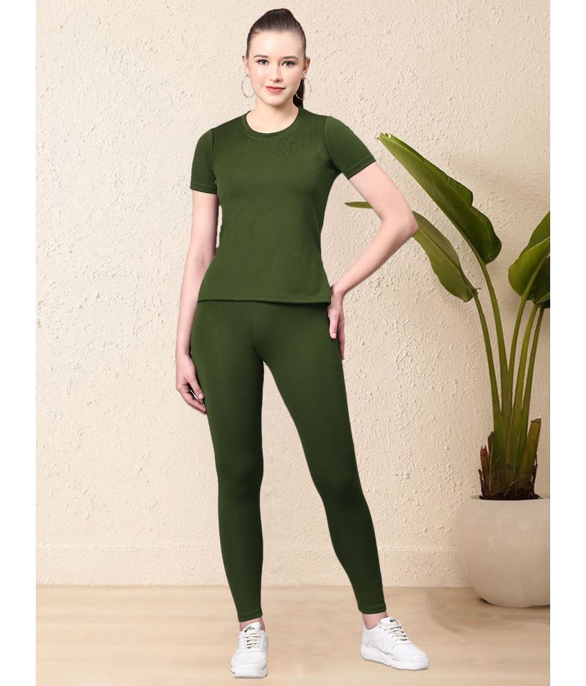     			DTR FASHION Green Cotton Blend Solid Tracksuit - Pack of 1