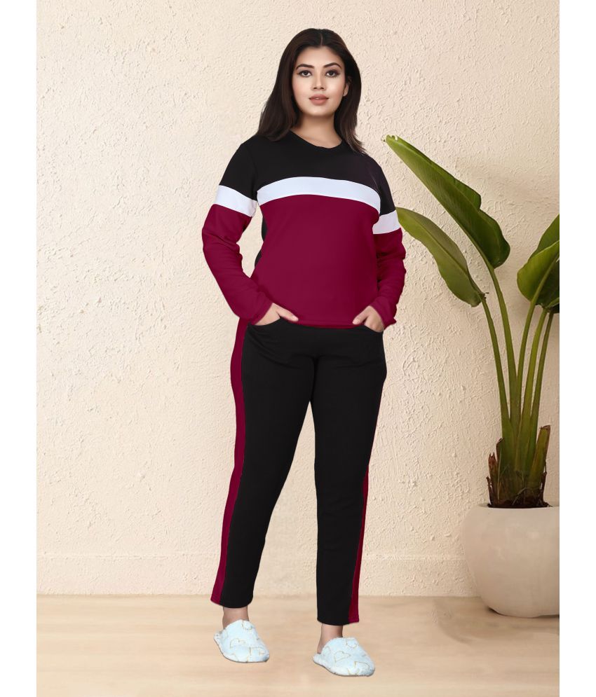     			DTR FASHION Maroon Cotton Blend Striped Tracksuit - Pack of 1