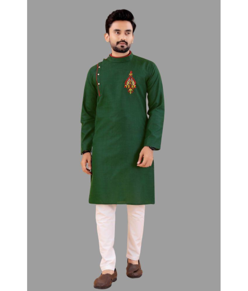     			KC Kunj Creation Green Cotton Blend Regular Fit Men's Kurta Pyjama Set ( Pack of 1 )