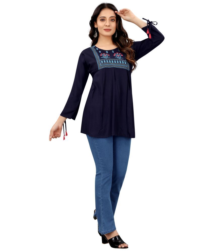     			Nikunj Trading Pack of 1 Rayon Embroidered A-line Women's Kurti - ( Blue )