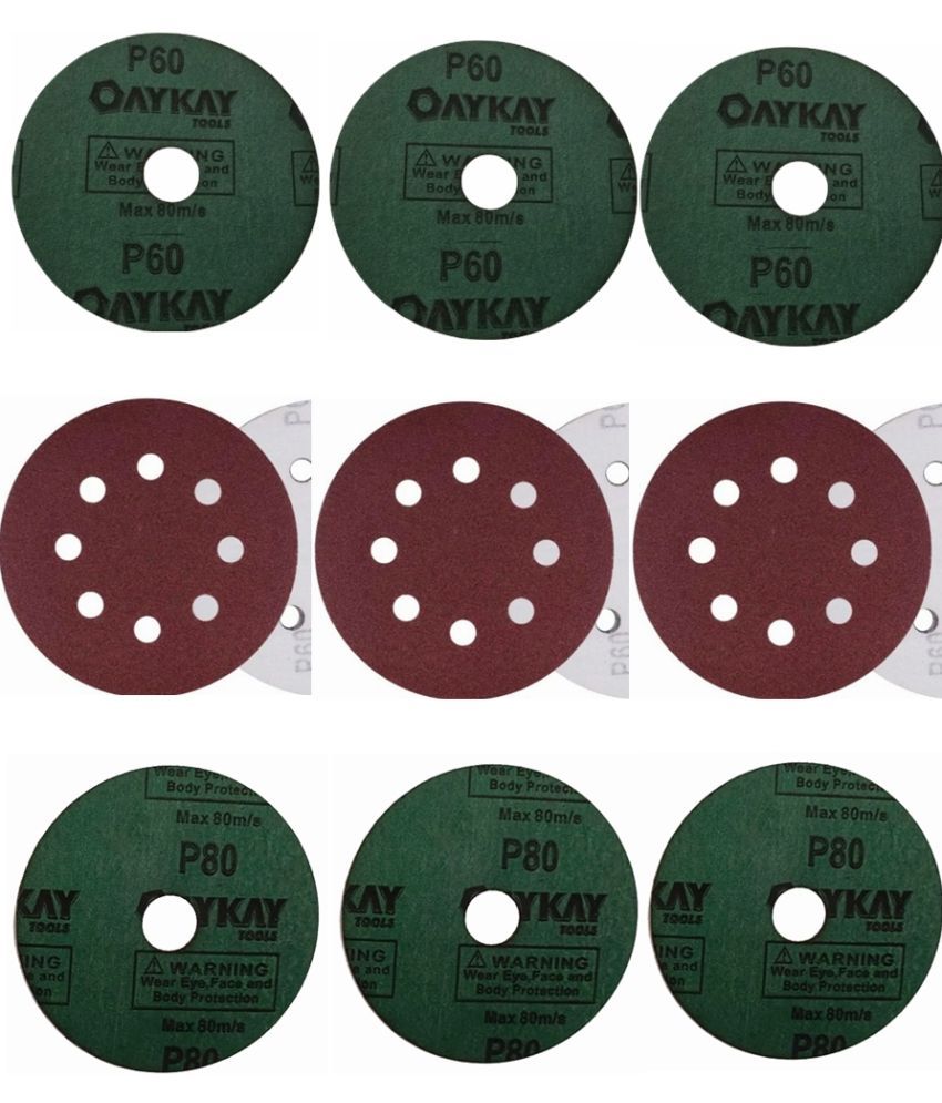     			OayKay Tools Velcro Disc 125mm 5 inch 80 Grit 3pcs & Fiber Disc 125mm 5 inch 60, 80 Grit 6pcs set of 9 Professional Quality