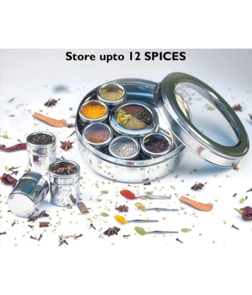     			Visaxmi 12 in 1 Masala Box Steel Silver Spice Container ( Set of 1 )