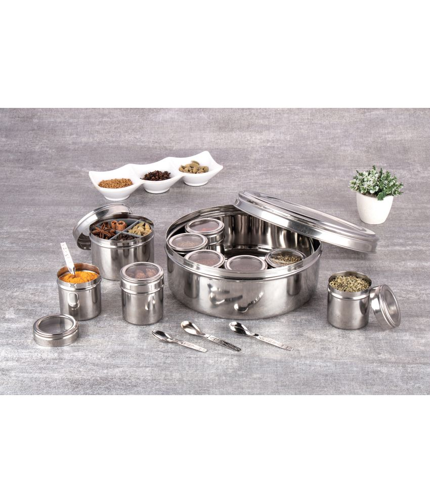     			Visaxmi 12 in 1 Spice Box Steel Silver Spice Container ( Set of 12 )