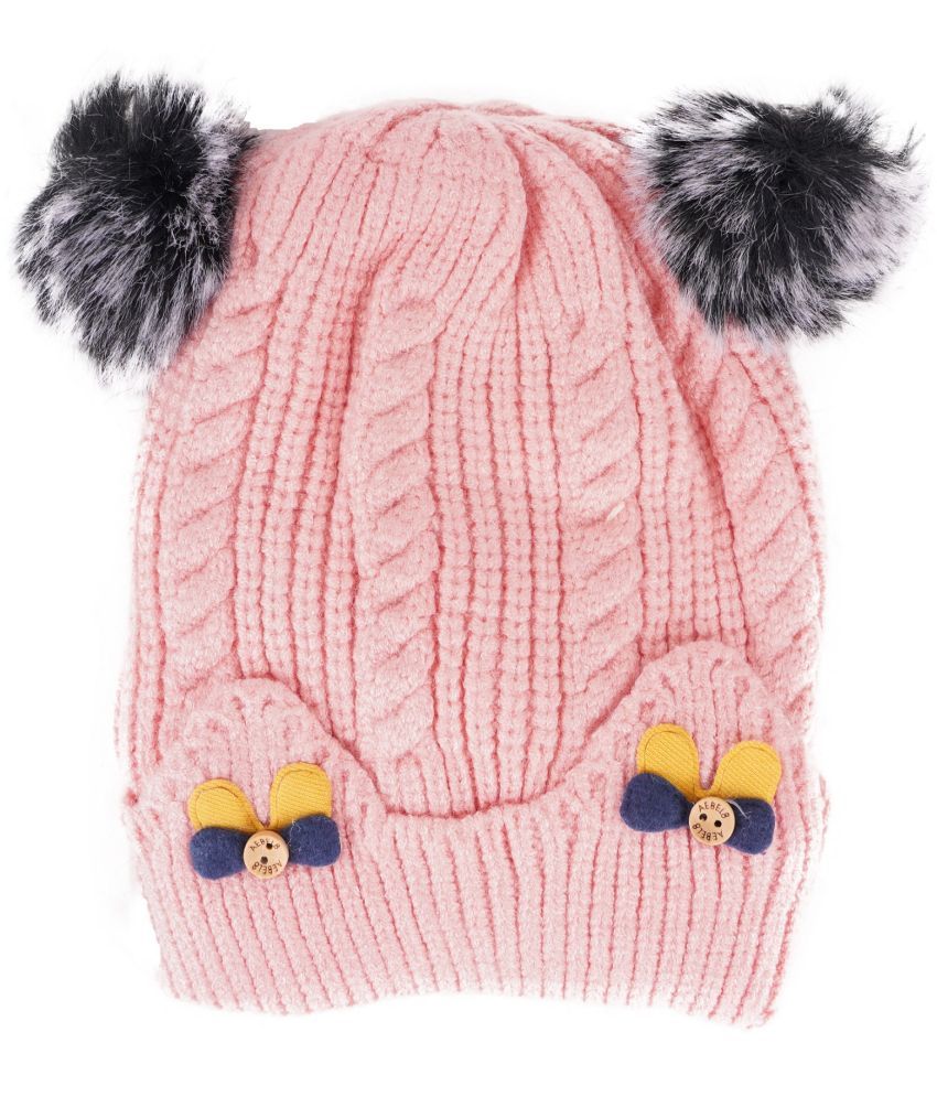     			Zacharias Unisex Baby Kids Winter Woolen 2 Pom Pom Cap (3-24 Months) (2P-01) (Light Pink)