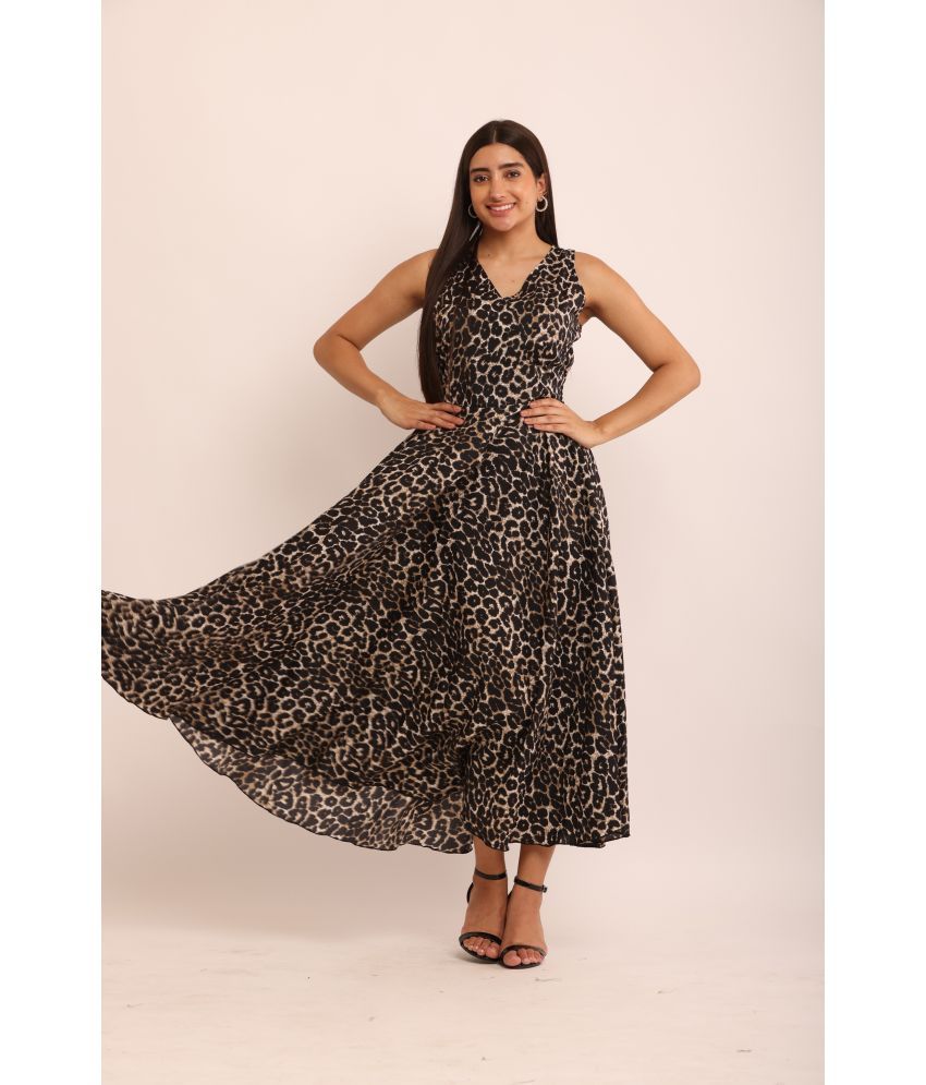     			angad tewatia Crepe Printed Ankle Length Women's Fit & Flare Dress - Black ( Pack of 1 )