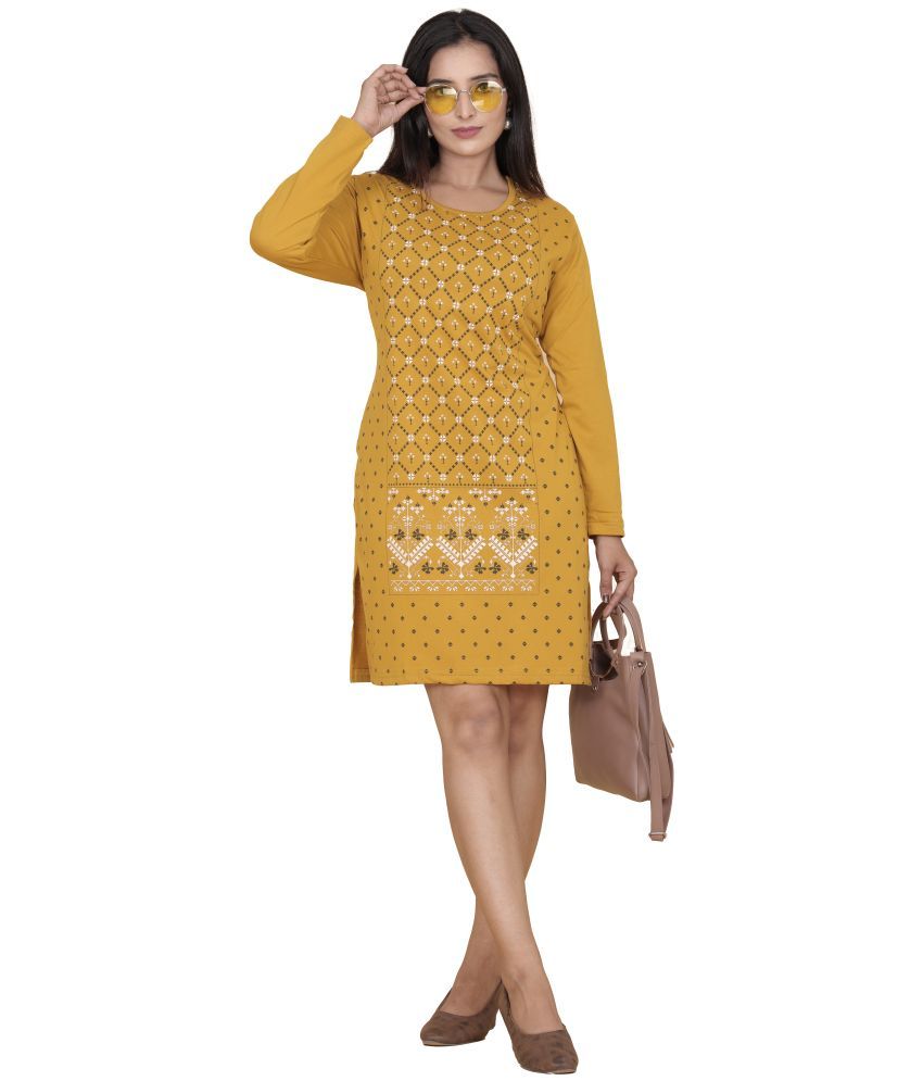     			just love Pack of 1 Cotton Blend Printed Straight Women's Kurti - ( Mustard )