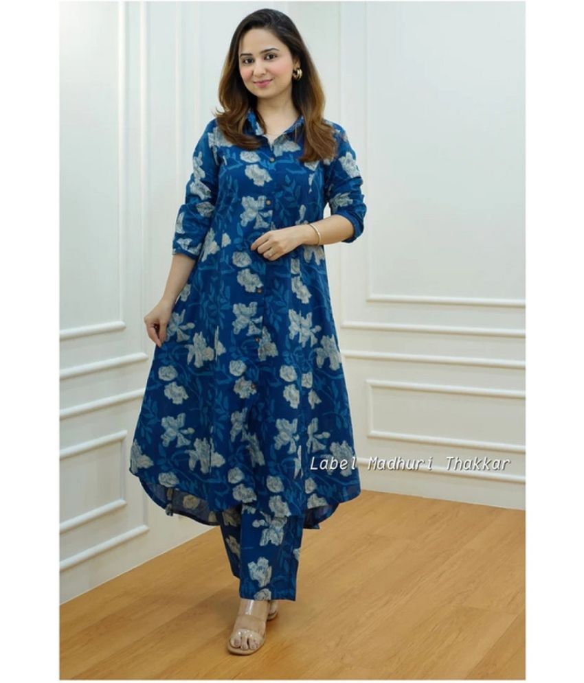     			piludi Viscose Printed Kurti With Palazzo Women's Stitched Salwar Suit - Blue ( Pack of 1 )