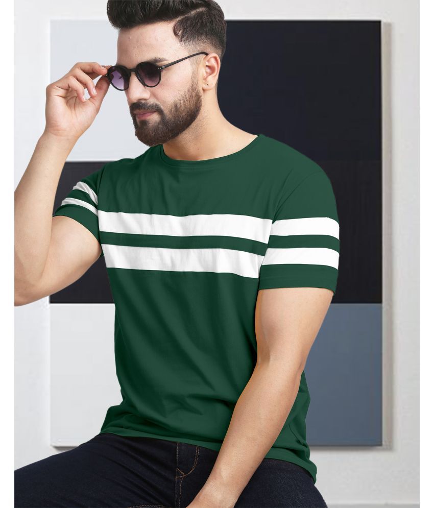     			AOOSH Cotton Blend Regular Fit Striped Half Sleeves Men's Round T-Shirt - Dark Green ( Pack of 1 )