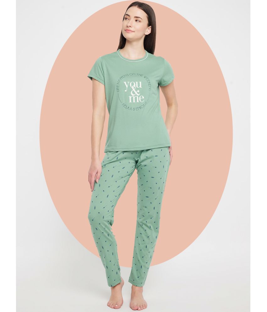     			BELLAFINO Sea Green Cotton Blend Women's Nightwear Nightsuit Sets ( Pack of 1 )