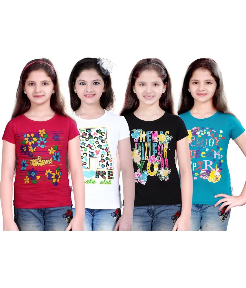     			CRT Enterprises Pack of 4 Girls Cotton T-Shirt ( Multicolor )