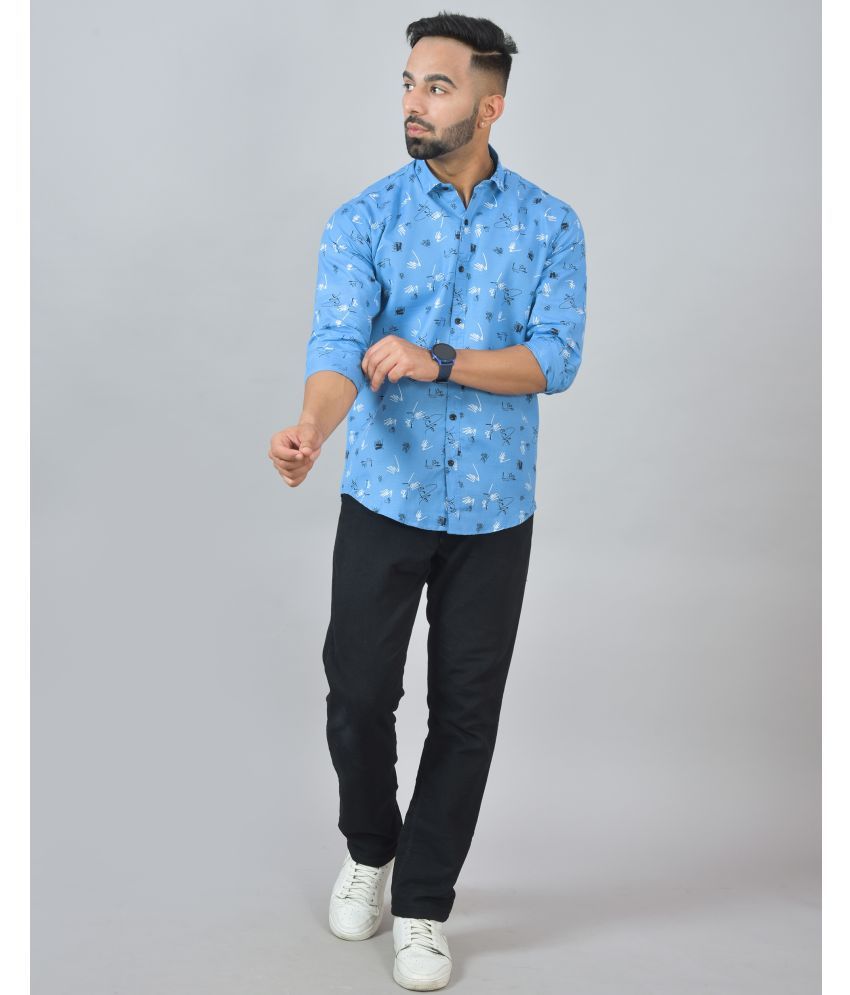     			S-LINE 100% Cotton Slim Fit Printed Full Sleeves Men's Casual Shirt - Light Blue ( Pack of 1 )